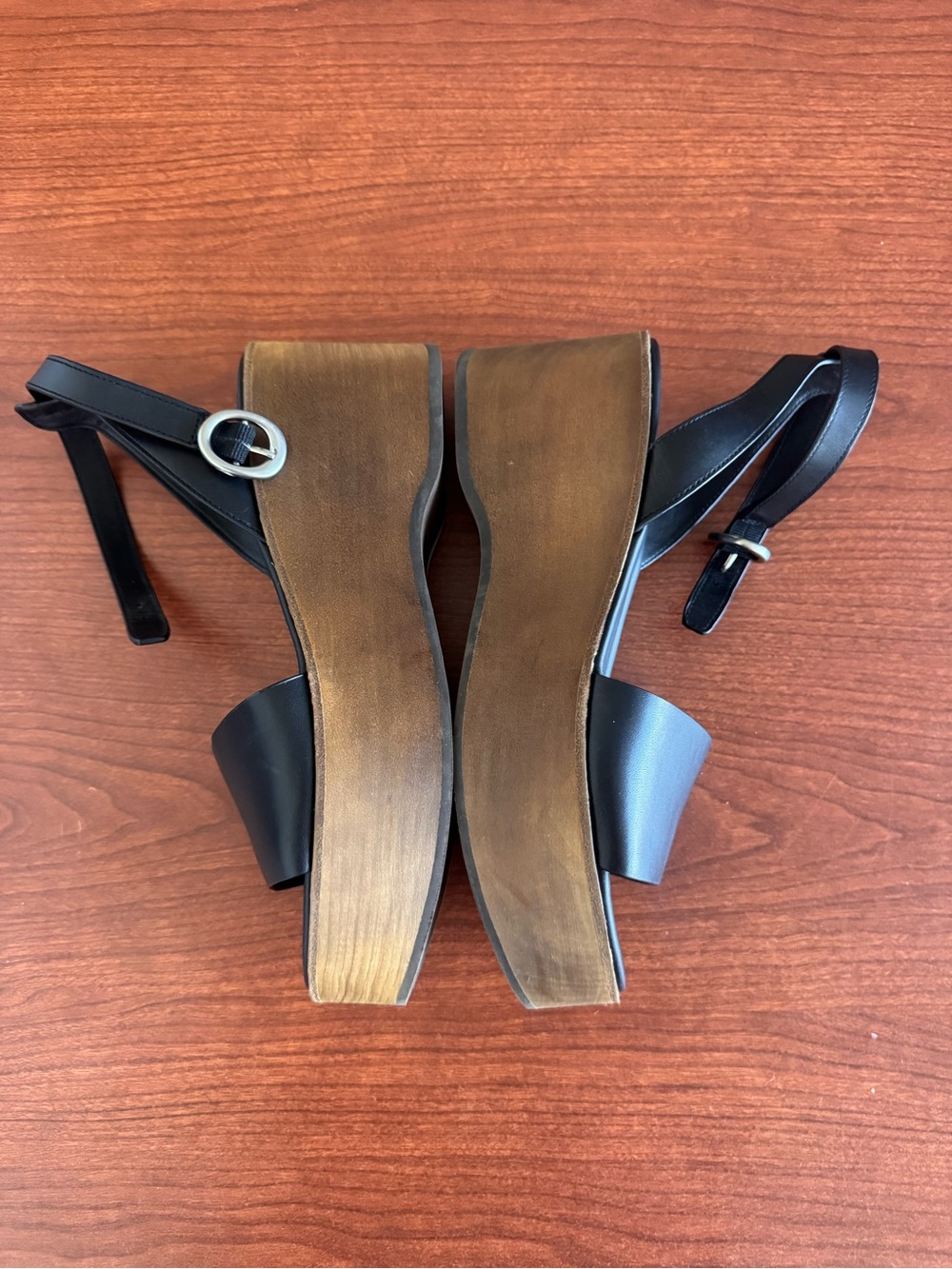 Vince Phillipa Leather Platform Sandals Black Brown 8.5 70s Retro Chunky - Picture 8 of 12